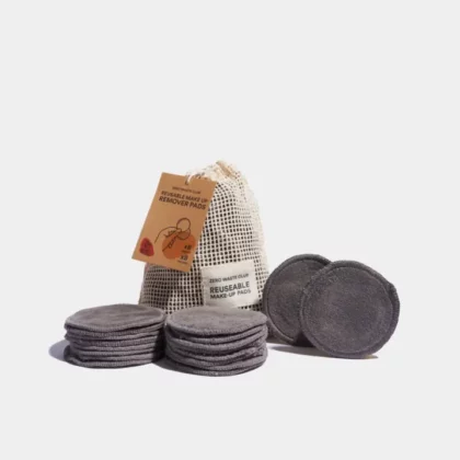 Reusable Makeup Remover Pads - Organic Cotton, Grey, Pack of 16 in washable bag